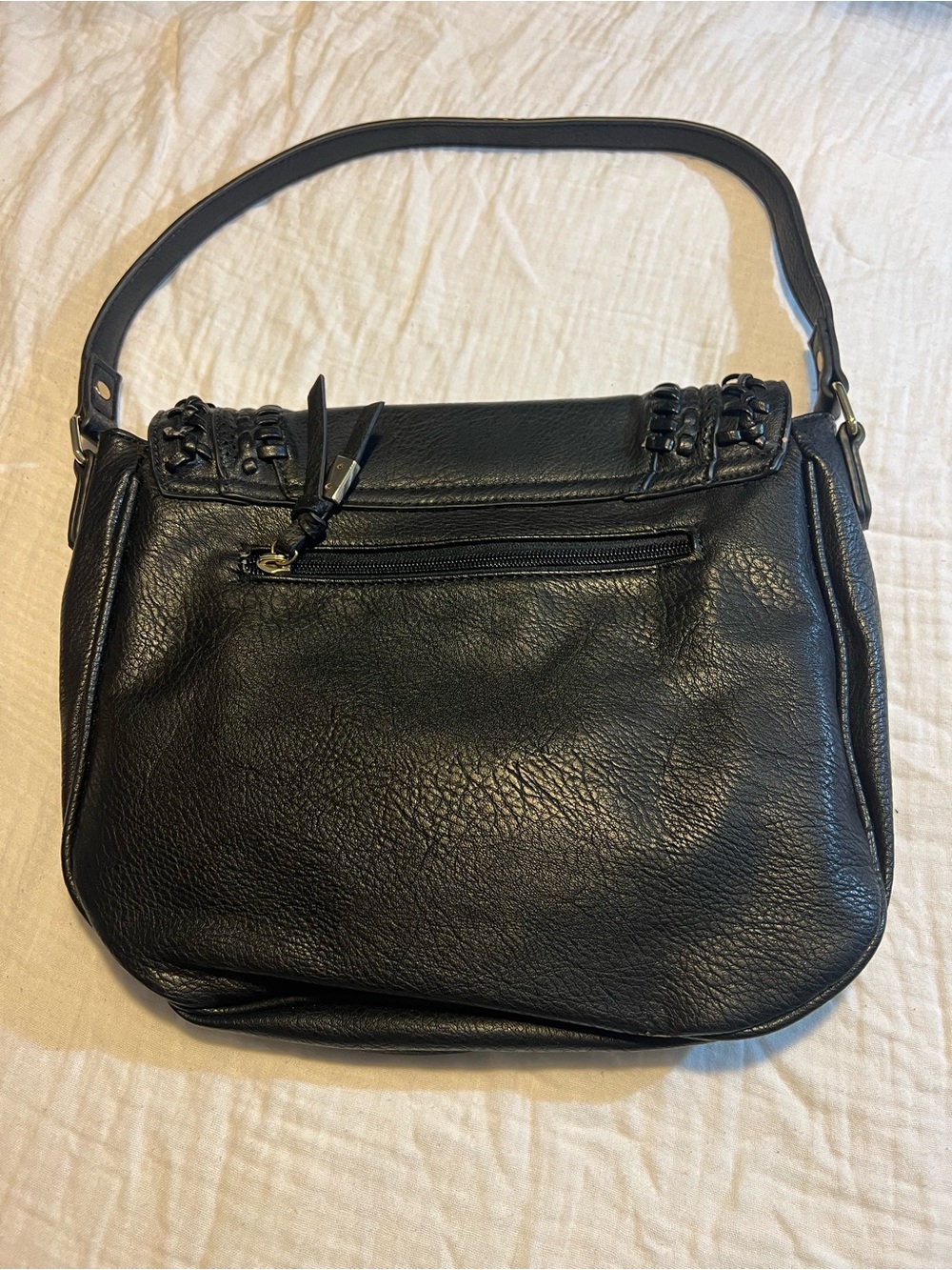 Big Buddha Black Leather Hobo with Braided Trim and Amber wood like Accent - Picture 2 of 8